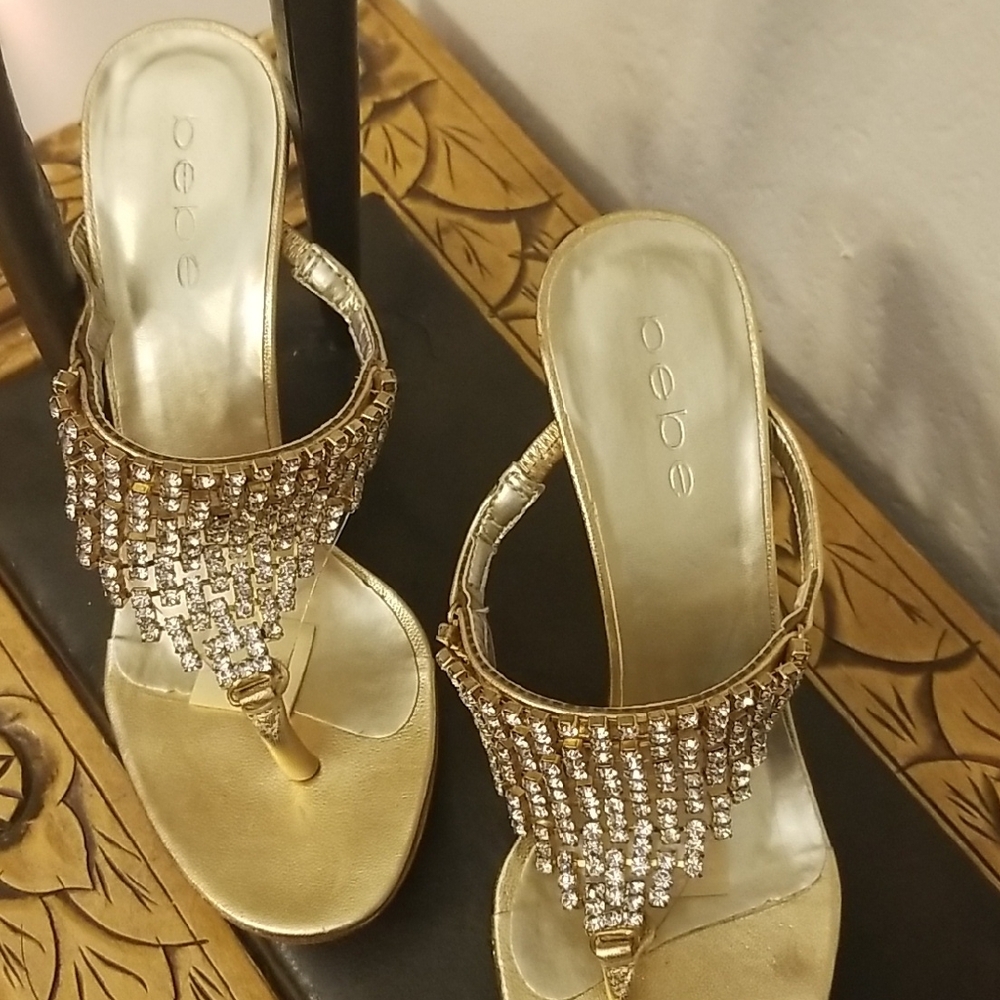 Bebe Gold Women's Sandals with Rhinestone Detailing